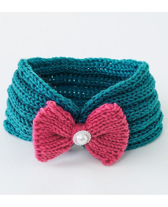 Babyhug Crochet Bow With Pearl Headbands - Blue