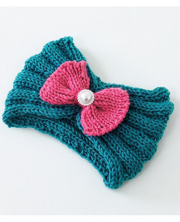 Babyhug Crochet Bow With Pearl Headbands - Blue