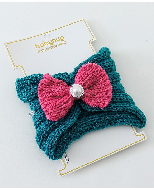 Babyhug Crochet Bow With Pearl Headbands - Blue