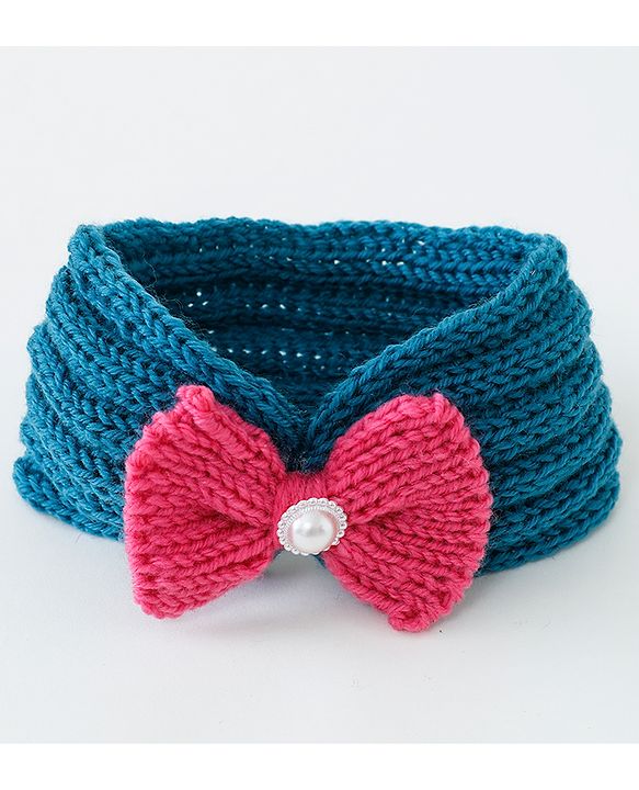 Babyhug Crochet Bow With Pearl Headbands - Blue