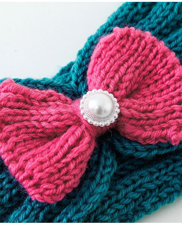 Babyhug Crochet Bow With Pearl Headbands - Blue