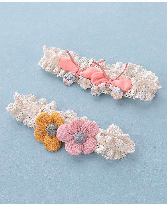 Babyhug Free Size Headbands with Floral Applique Pack of 2 - Multicolour