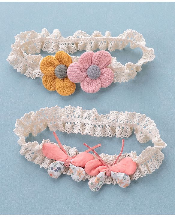 Babyhug Free Size Headbands with Floral Applique Pack of 2 - Multicolour