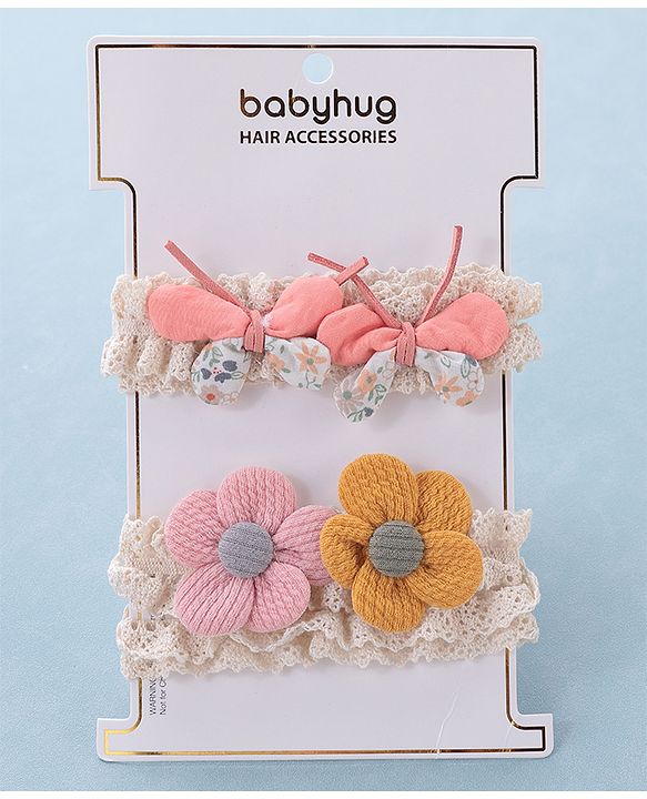 Babyhug Free Size Headbands with Floral Applique Pack of 2 - Multicolour