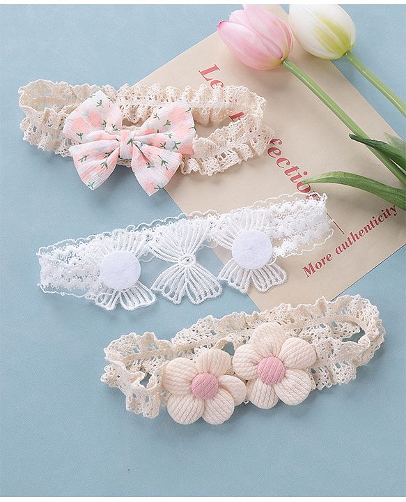 Babyhug Free Size Headbands with Floral Applique Pack of 3 - Multicolour