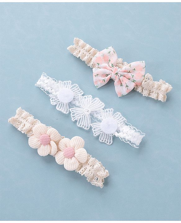 Babyhug Free Size Headbands with Floral Applique Pack of 3 - Multicolour