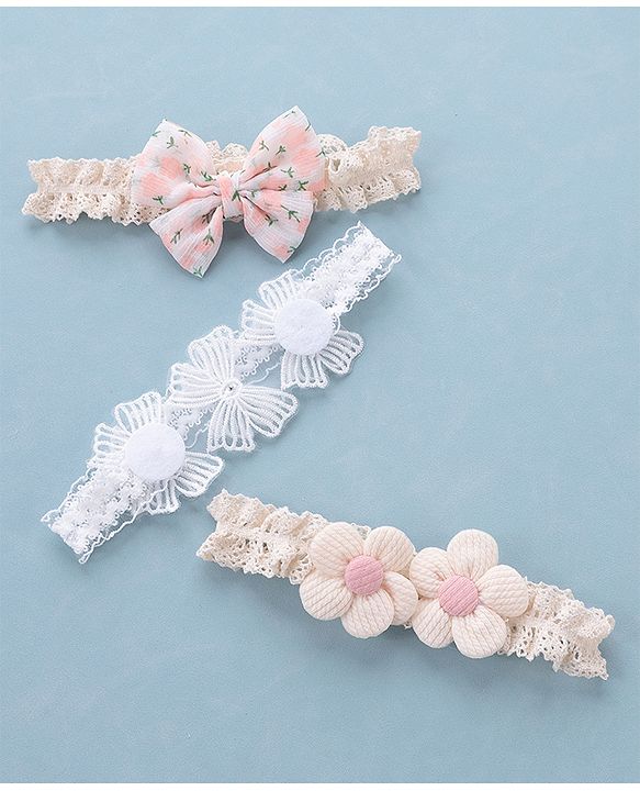Babyhug Free Size Headbands with Floral Applique Pack of 3 - Multicolour