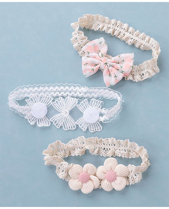 Babyhug Free Size Headbands with Floral Applique Pack of 3 - Multicolour