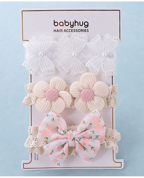 Babyhug Free Size Headbands with Floral Applique Pack of 3 - Multicolour