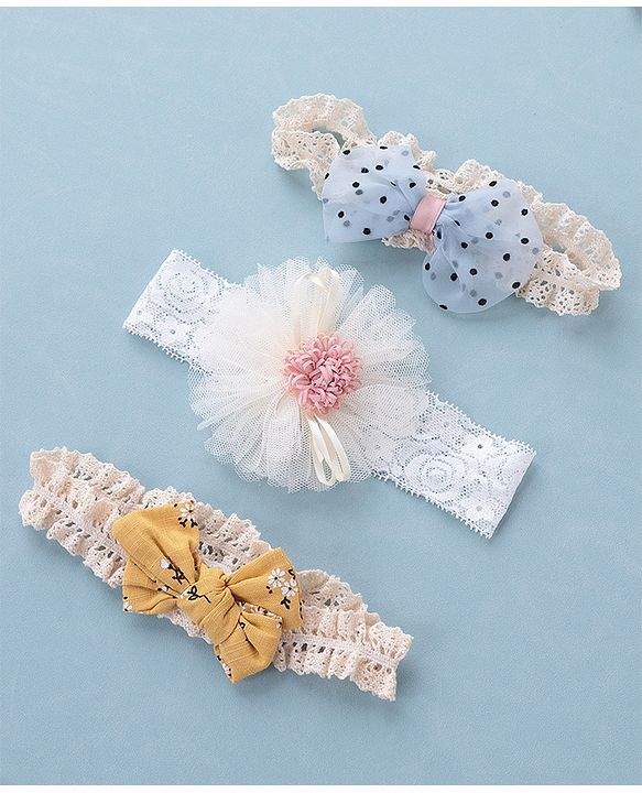 Babyhug Free Size Headbands with Bow Flower Applique Pack of 3 - Multicolour