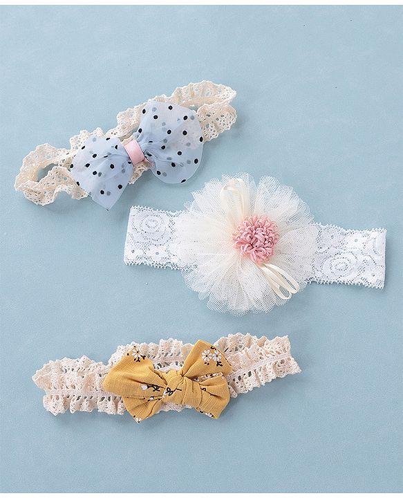 Babyhug Free Size Headbands with Bow Flower Applique Pack of 3 - Multicolour