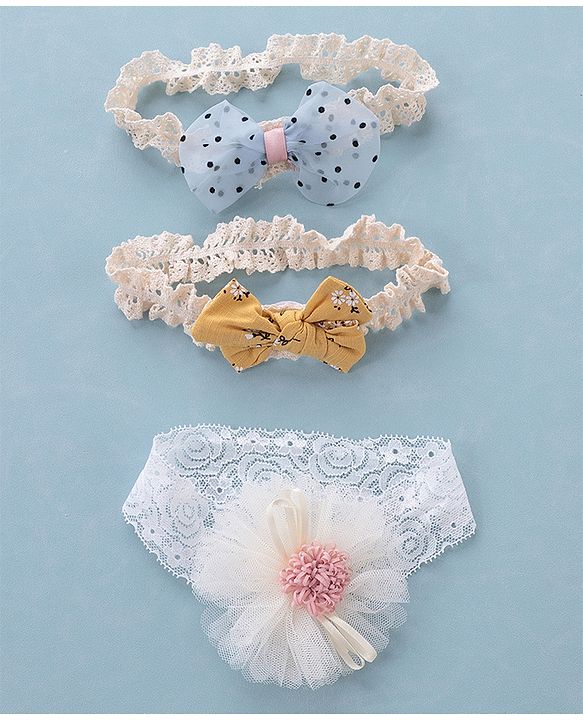 Babyhug Free Size Headbands with Bow Flower Applique Pack of 3 - Multicolour