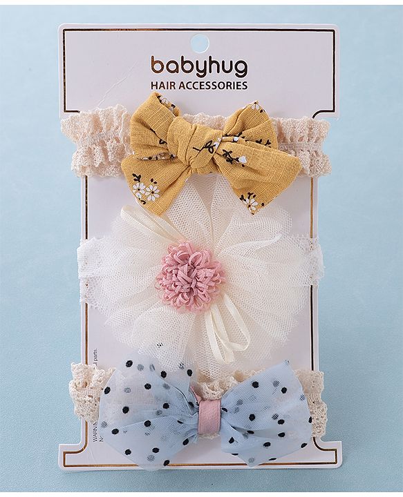 Babyhug Free Size Headbands with Bow Flower Applique Pack of 3 - Multicolour