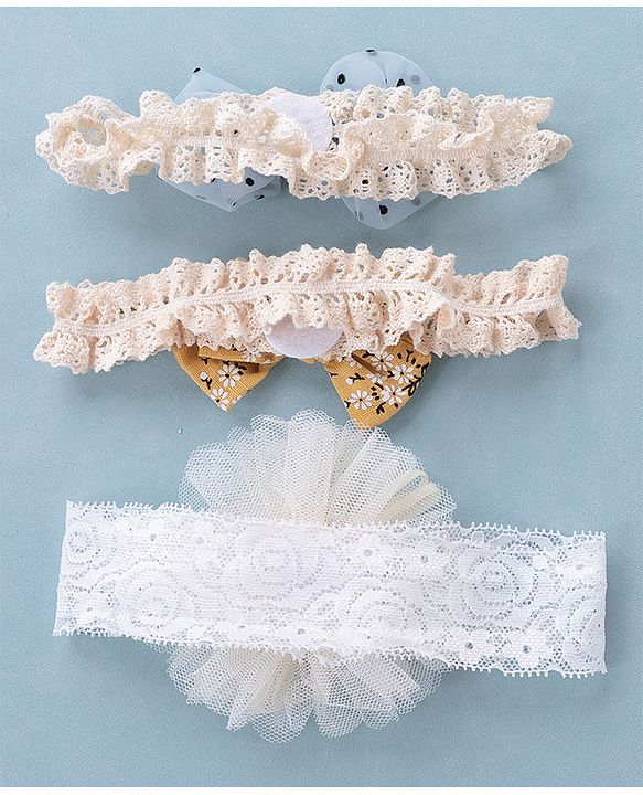 Babyhug Free Size Headbands with Bow Flower Applique Pack of 3 - Multicolour