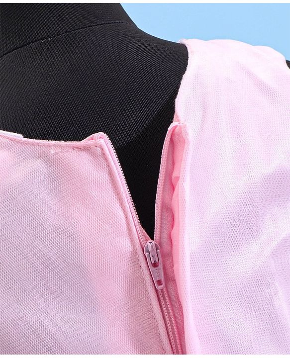 Babyhug Sleeveless Ruffled Lace Foil And Glitter Detailing Frock With Layer - Pink