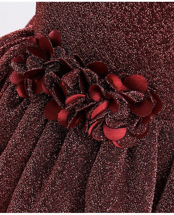 Babyhug Sleeveless Glittered Party Frock  With Corsage - Maroon
