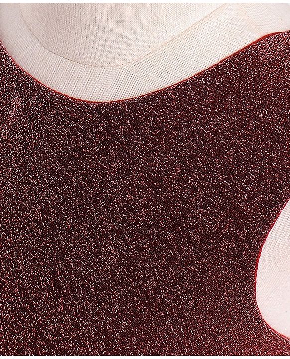 Babyhug Sleeveless Glittered Party Frock  With Corsage - Maroon