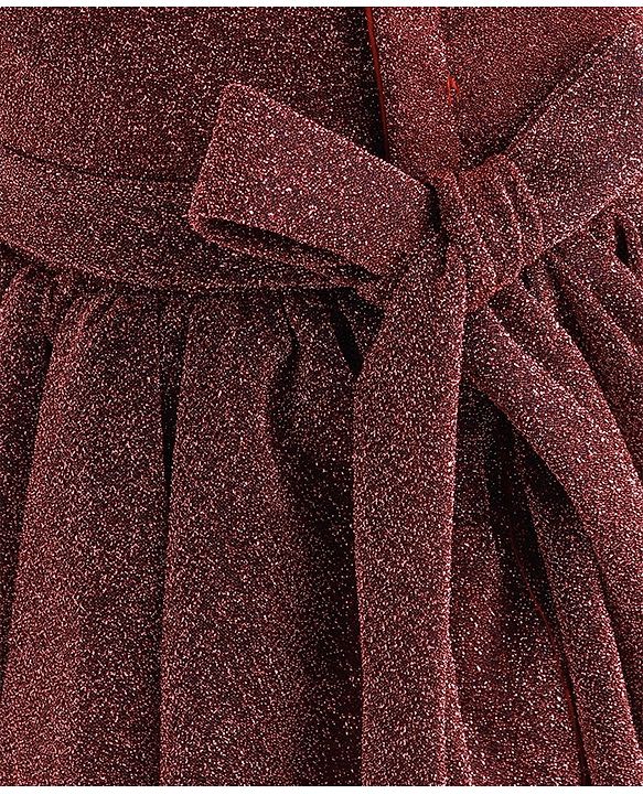 Babyhug Sleeveless Glittered Party Frock  With Corsage - Maroon