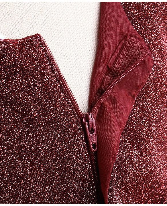 Babyhug Sleeveless Glittered Party Frock  With Corsage - Maroon