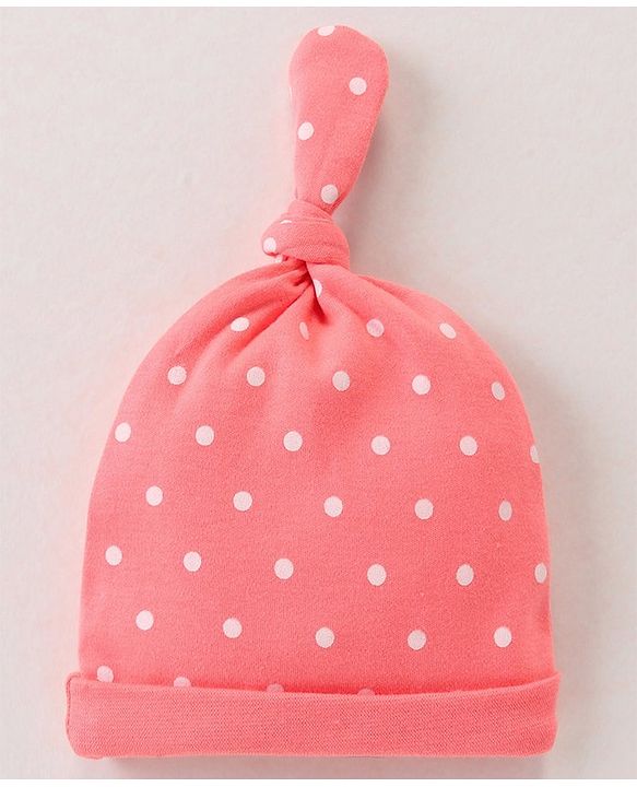 Babyhug 100% Cotton Caps Floral & Dot Print Pack Of 3 Pink - Diameter 10.5 cm