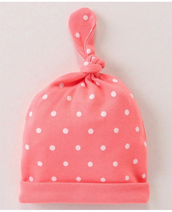 Babyhug 100% Cotton Caps Floral & Dot Print Pack Of 3 Pink - Diameter 10.5 cm