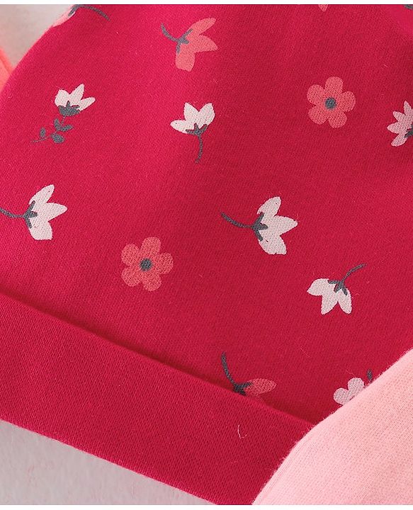 Babyhug 100% Cotton Caps Floral & Dot Print Pack Of 3 Pink - Diameter 10.5 cm