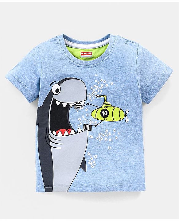 Babyhug Cotton Half Sleeves T-Shirt Shark Print- Blue