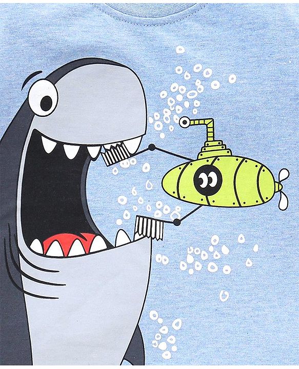 Babyhug Cotton Half Sleeves T-Shirt Shark Print- Blue