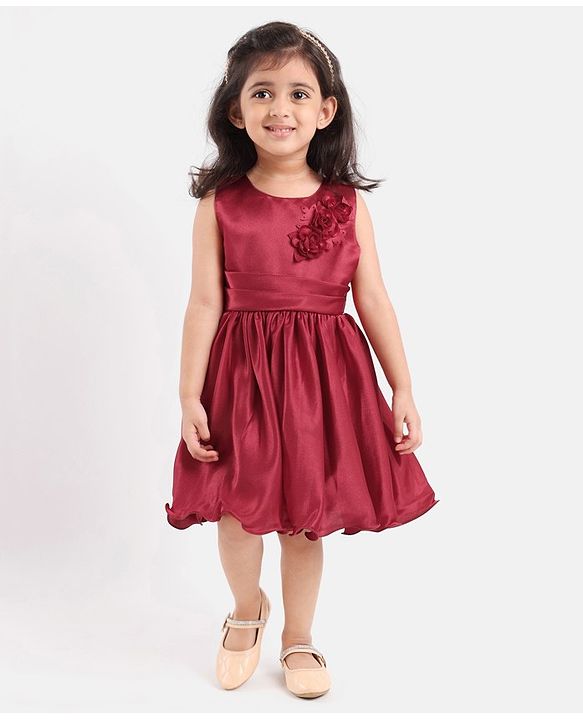 Babyhug Sleeveless Satin Party Frock - Red