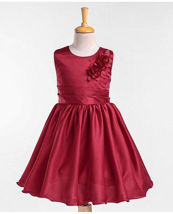 Babyhug Sleeveless Satin Party Frock - Red