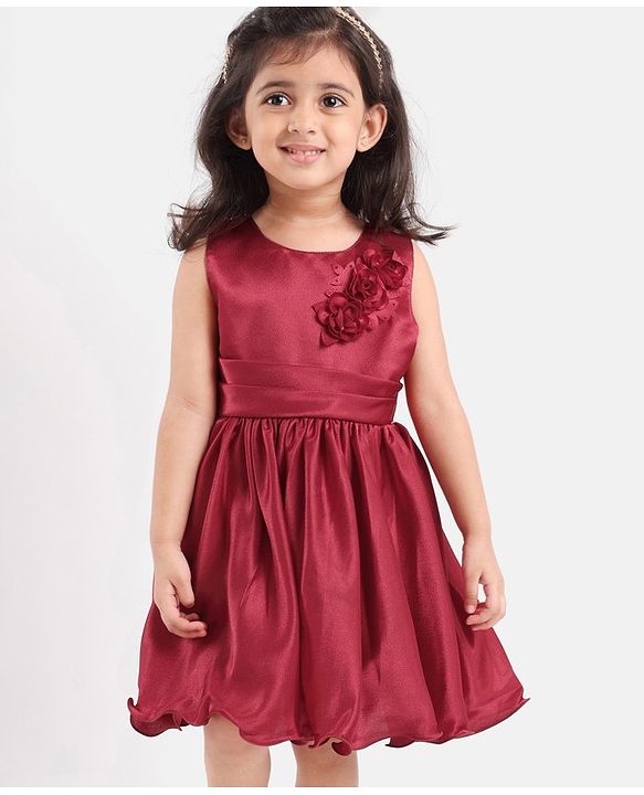Babyhug Sleeveless Satin Party Frock - Red