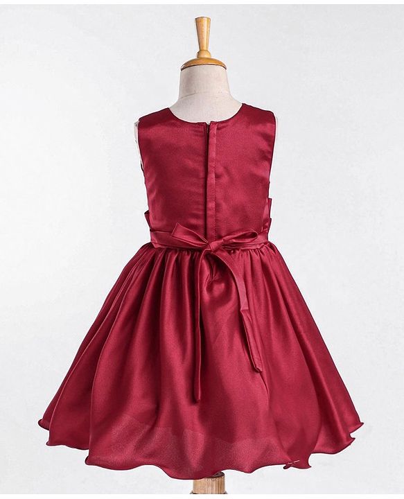 Babyhug Sleeveless Satin Party Frock - Red