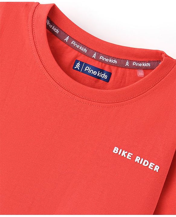 Pine Kids 100% Cotton Half Sleeves Bio Washed T-Shirt Bicycle Print - Red