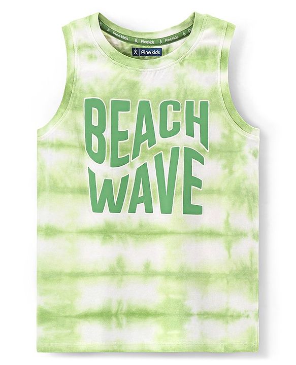 Pine Kids 100% Cotton Sleeveless Biowashed T-Shirt Tie Dye & Text Print- White