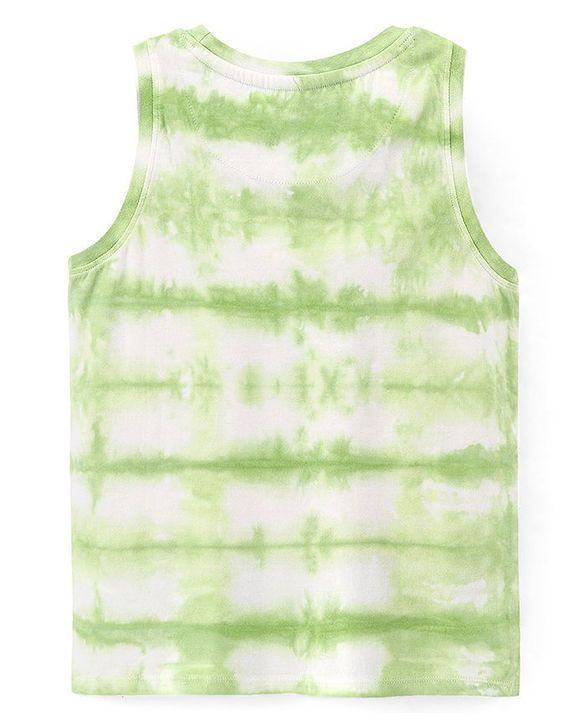 Pine Kids 100% Cotton Sleeveless Biowashed T-Shirt Tie Dye & Text Print- White