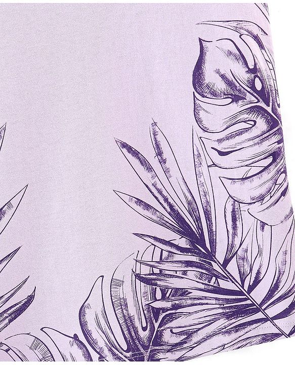 Pine Kids Cotton Sleeveless Biowashed T-Shirt Leaf Print- Purple