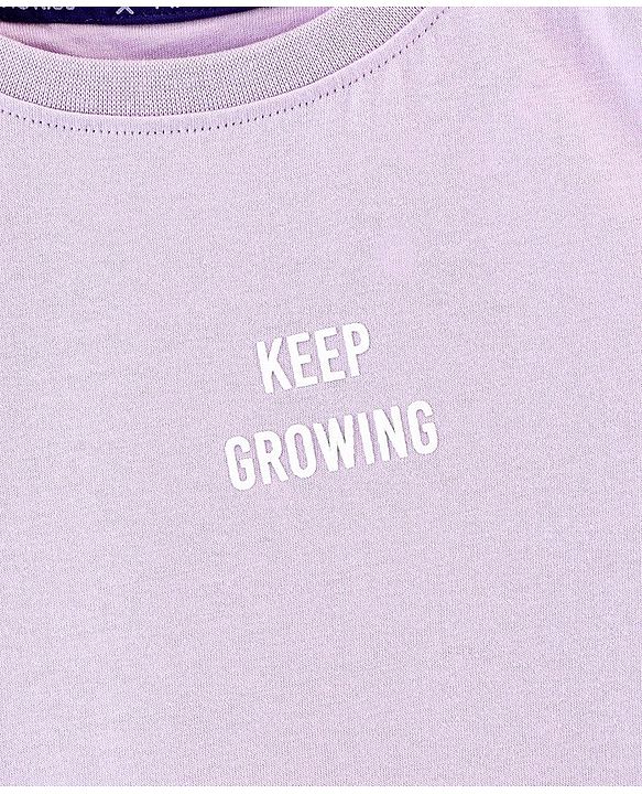 Pine Kids Cotton Sleeveless Biowashed T-Shirt Leaf Print- Purple