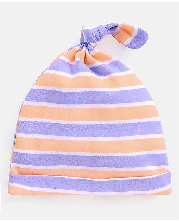 Babyhug 100% Cotton Cap Stripes & Penguin Design Pack of 2 Purple - Diameter 10 Cm