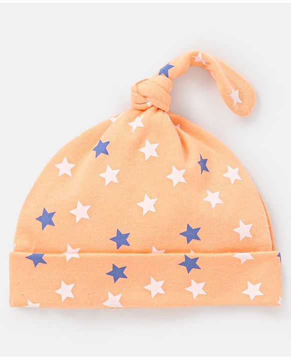 Babyhug 100%  Cotton Cap Star Print Peach - Diameter 9.5 cm