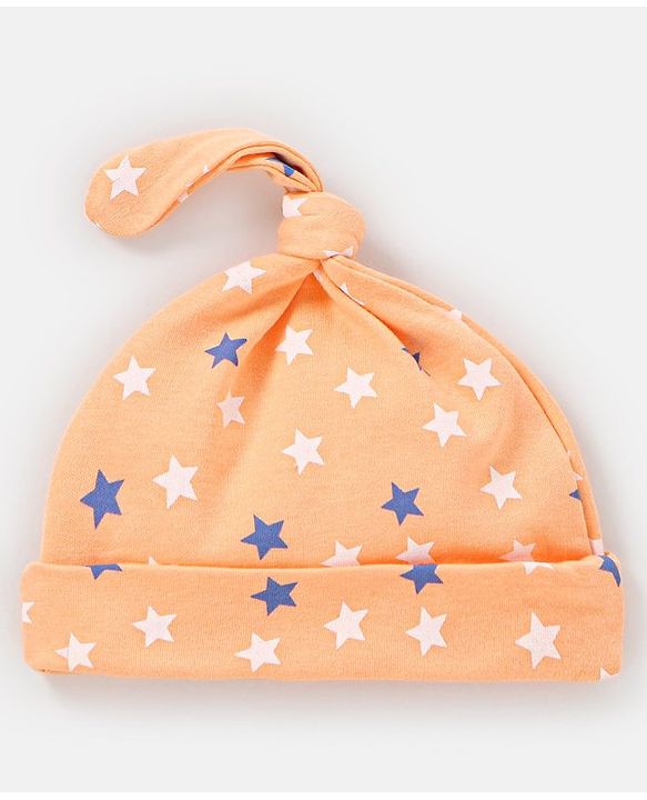 Babyhug 100%  Cotton Cap Star Print Peach - Diameter 9.5 cm