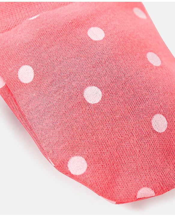 Babyhug 100% Cotton Knit Mittens & Booties Polka Dots Print - Peach