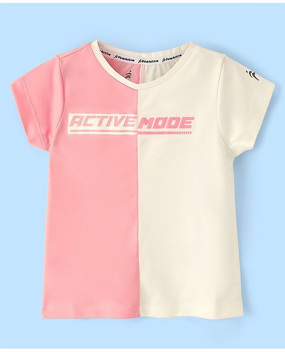 Pine Active Half Sleeves T-Shirt Text Print - Pink & White