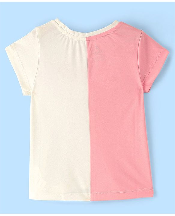 Pine Active Half Sleeves T-Shirt Text Print - Pink & White