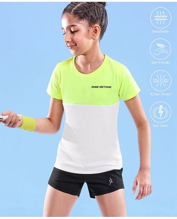 Pine Active Skin Friendly & Breathable Half Sleeves Sportswear T-Shirt - Green & White