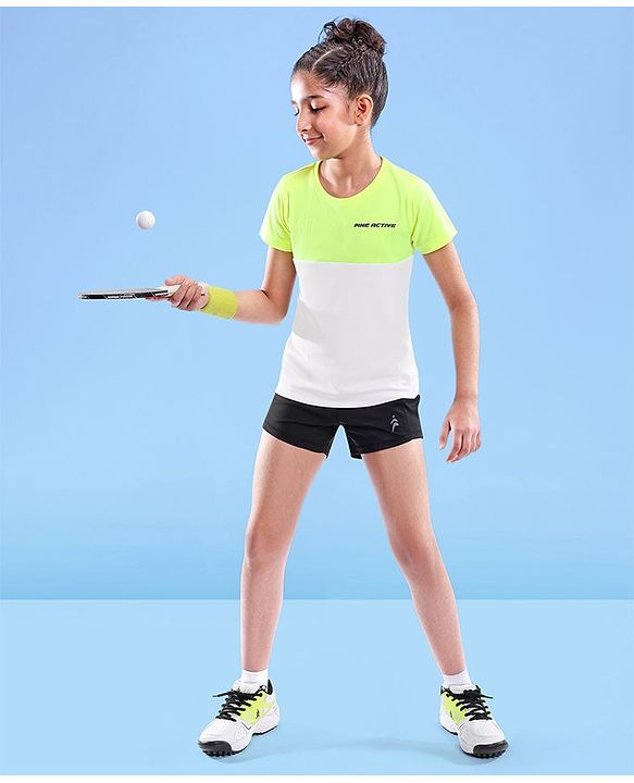 Pine Active Skin Friendly & Breathable Half Sleeves Sportswear T-Shirt - Green & White