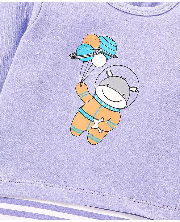 Babyhug 100% Cotton Knit Full Sleeves Onesie Hippo Print - Purple