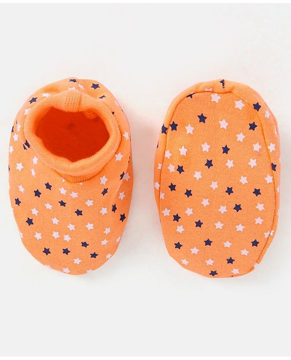 Babyhug 100% Cotton Knit Stars Printed Booties - Orange