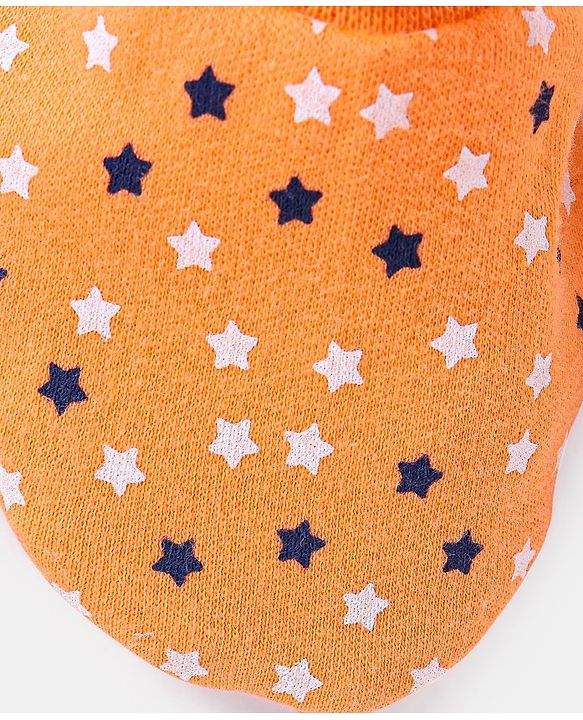 Babyhug 100% Cotton Knit Stars Printed Booties - Orange