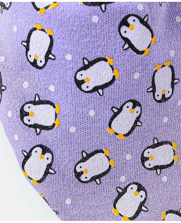 Babyhug 100% Cotton Knit Penguins Printed Booties - Purple