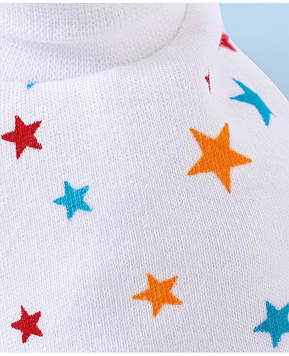 Babyhug 100% Cotton Knit Mittens and Booties Star Print - White